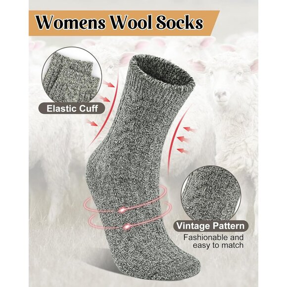 Wool Socks for Women, Winter Warm Stocking Stuffers Gifts for Women Cabin Crew H - Picture 2 of 7